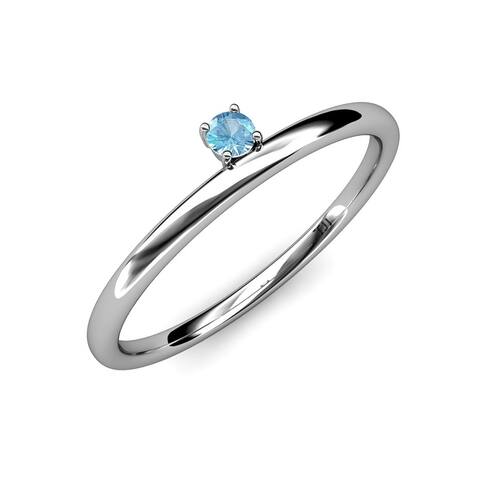 TriJewels Blue Topaz Solitaire Asymmetrical Stackable Ring 14K Gold