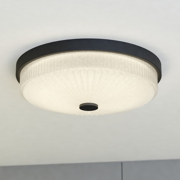 slide 2 of 13, Preston 1-Light Dome Flush Mount LED Lighting Fixture, Clear Ribbed Glass Shade Low Ceilings, Hallway, Kitchen Matte Black - 12.5-in W x 3.75-in H x 12.5-in D