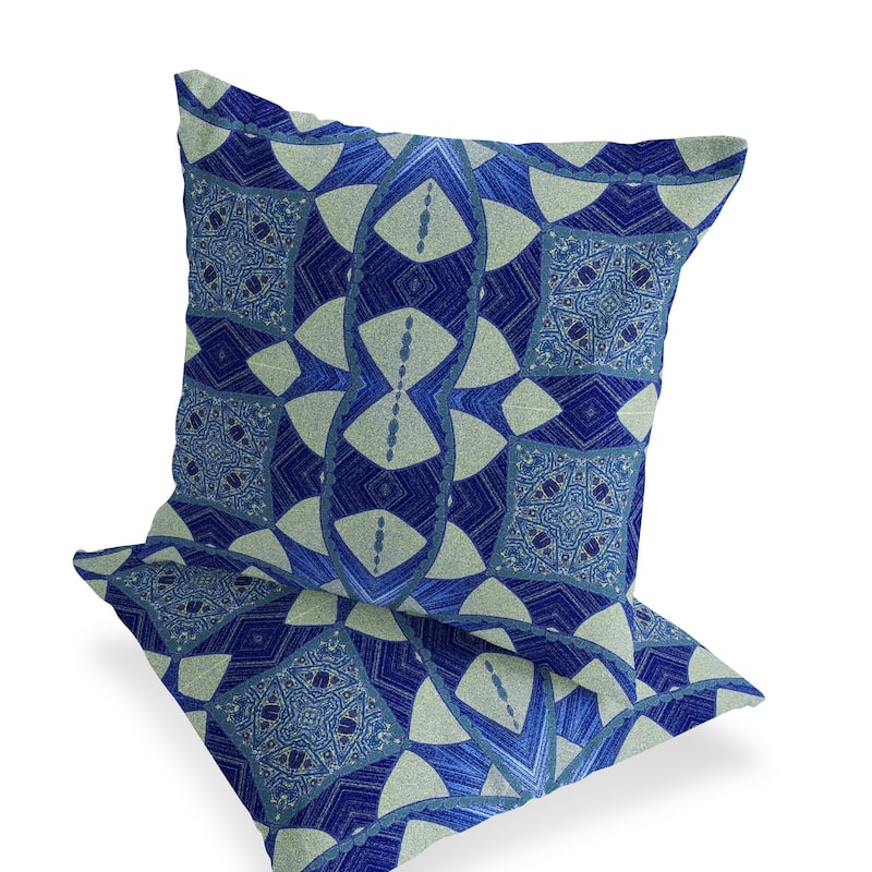 HomeRoots Set of Two 16" X 16" Blue and Green Blown Seam Eclectic Indoor Outdoor Throw Pillow - 16.00' X '16.00' X '5.00