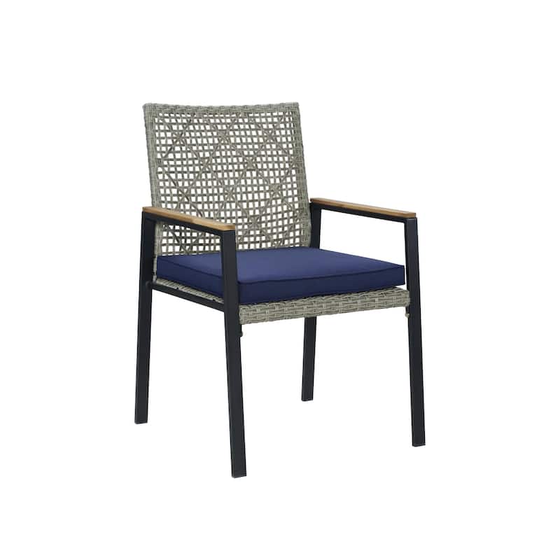 Modern 5-Piece Outdoor Patio Dining Set Acacia Wood Table and PE Rattan Chairs for Garden Furniture