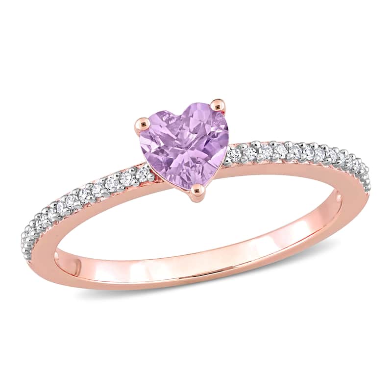 Miadora 10k Rose Gold Heart-cut Rose de France and 1/10ct TDW Diamond Birthstone Ring