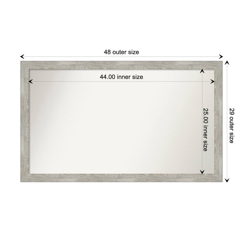 Dove Greywash Narrow Framed Non-Beveled Custom Wall Mirror, Bathroom Vanity Mirror - Outer Size: 47.5 x 28.5