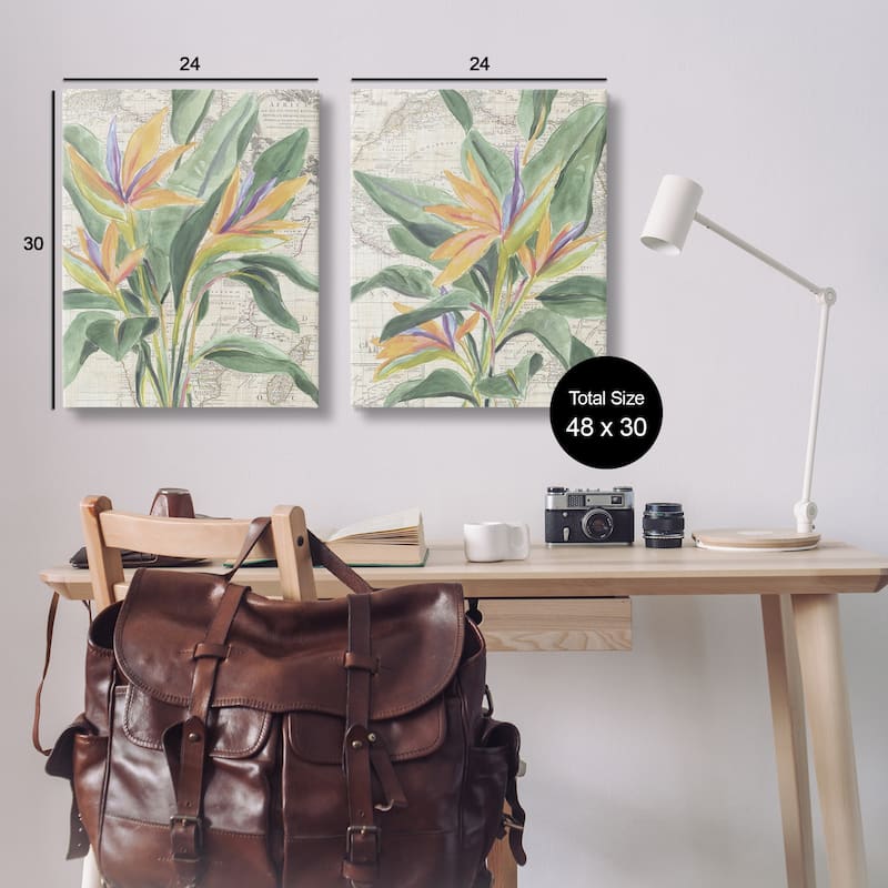 Stupell Flowers over Vintage Map Canvas Wall Art Design By June Erica Vess (Set of 2)