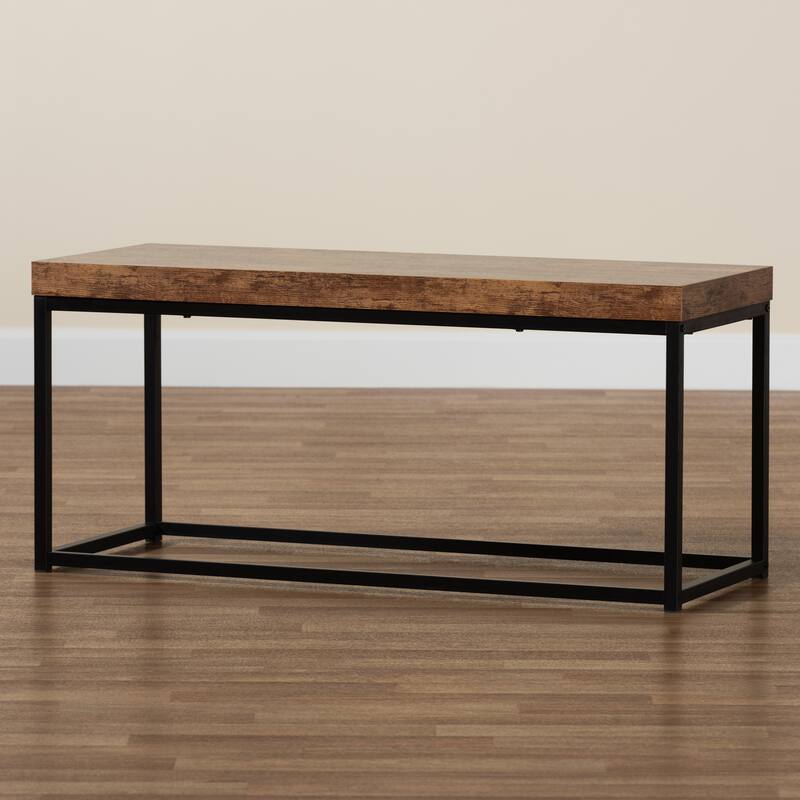 Bardot Modern Industrial Wood and Metal Accent Bench-Walnut Brown