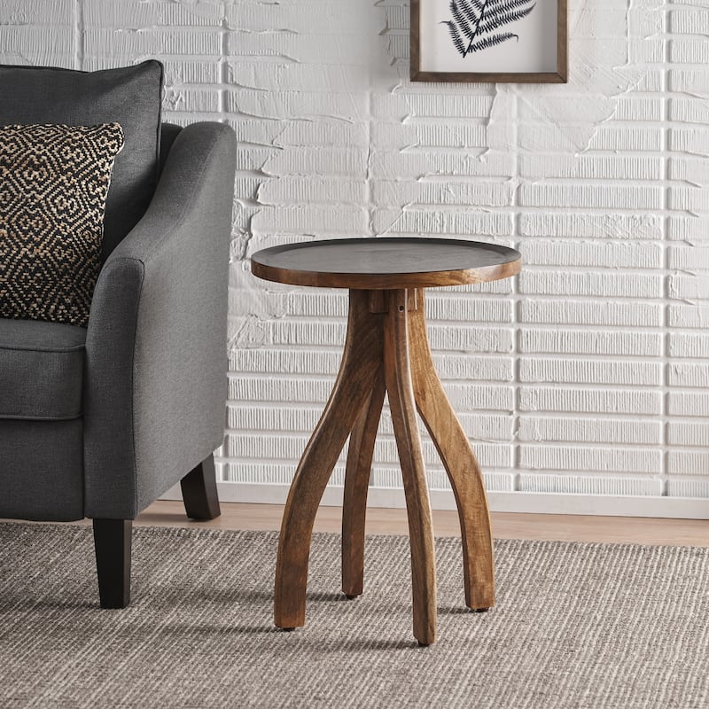 Roomfitters Solid Wood Round End Table with Sculptural Tripod Legs, Accent Side Table for Living Room, Wood