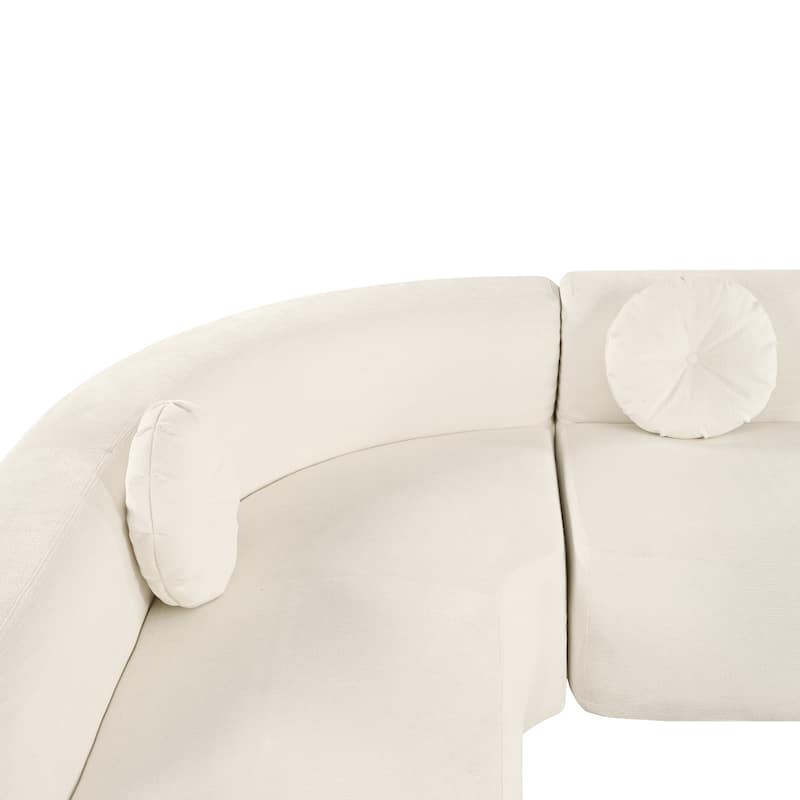 Curved Floor Sectional Chaise Sofa L-shape Corner Recliner Couches with 3 Round Pillows, Large Lounger Couches for Living Room