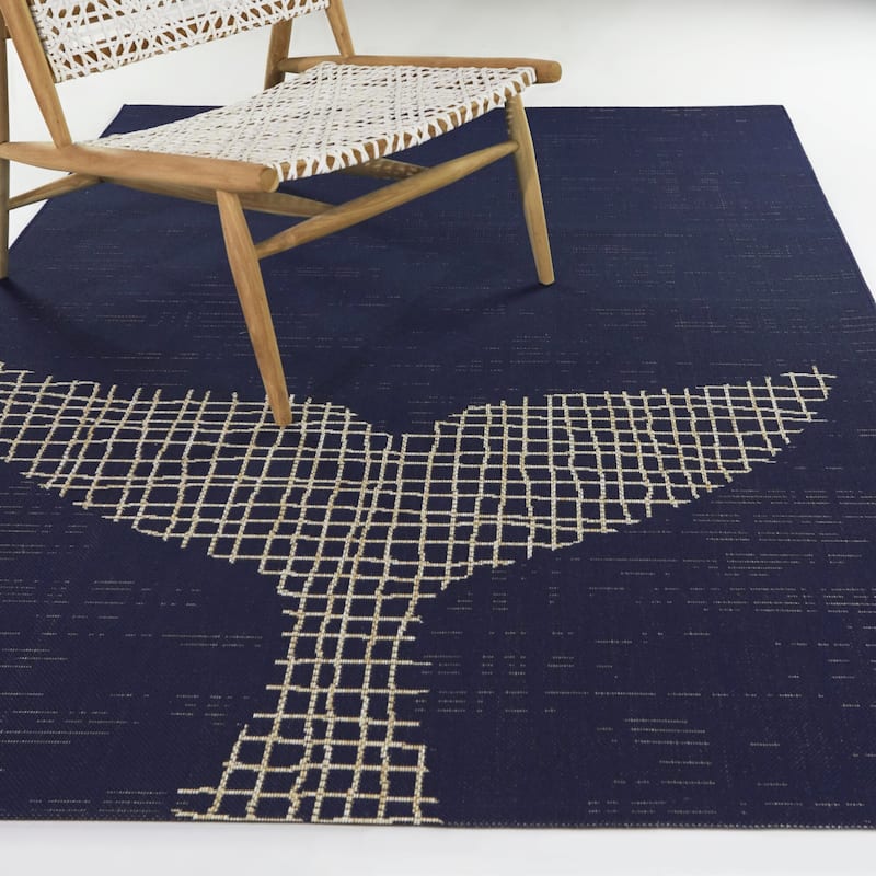 Herman Coastal Whale Area Rug - 5'3" x 7' - Navy Blue