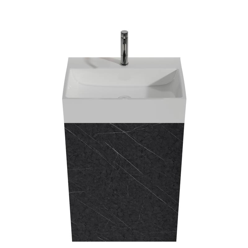 GDFStudio - Harper Elegant 20" Marble-Patterned Freestanding Bathroom Vanity with Ceramic Sink