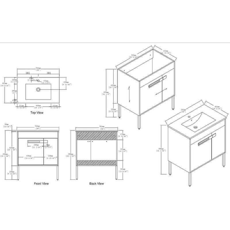 Malwee 24"/30"/36" FreeStanding Bathroom Vanity, Floor Stand Bathroom Vanity with Ceramic Top,Soft Close Door