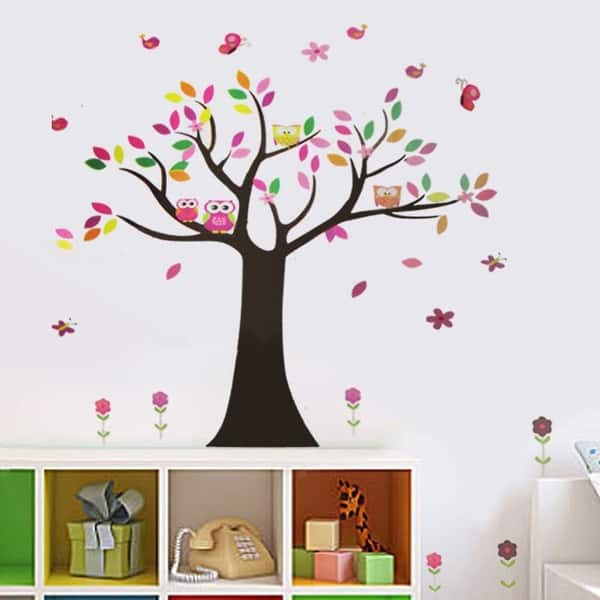 slide 2 of 5, Walplus Owl Tree Wall Sticker Peel and Stick DIY Art Nursery Decor