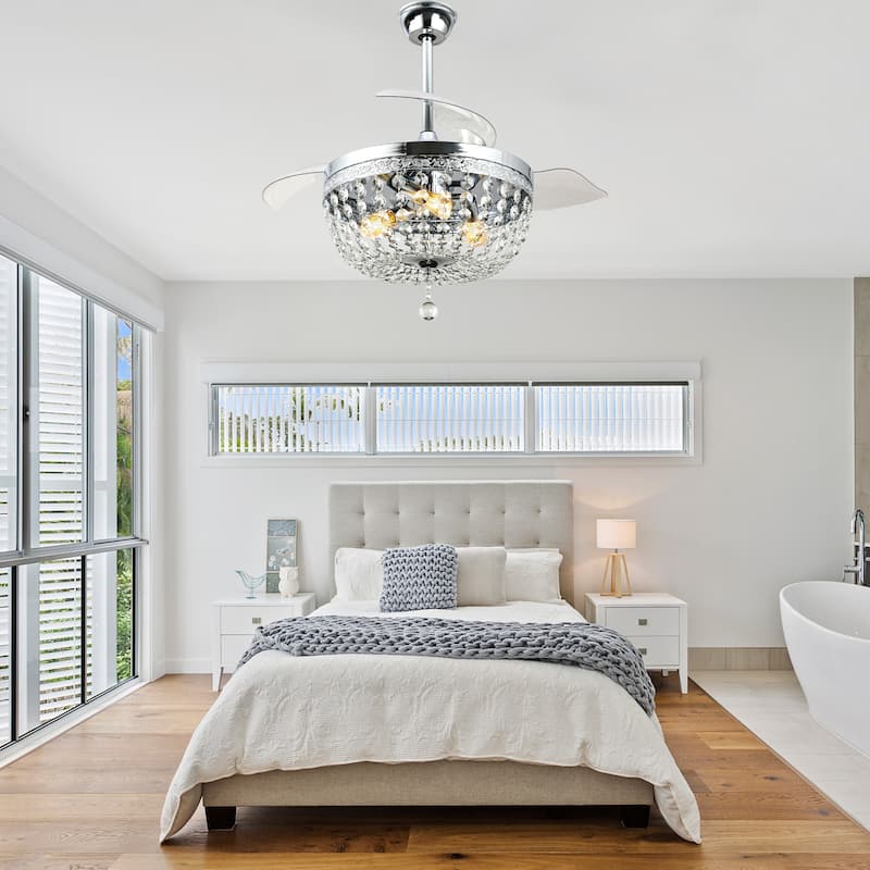 Bella Depot 42 Modern Crystal Retractable Ceiling Fan with Light and Remote - 42"