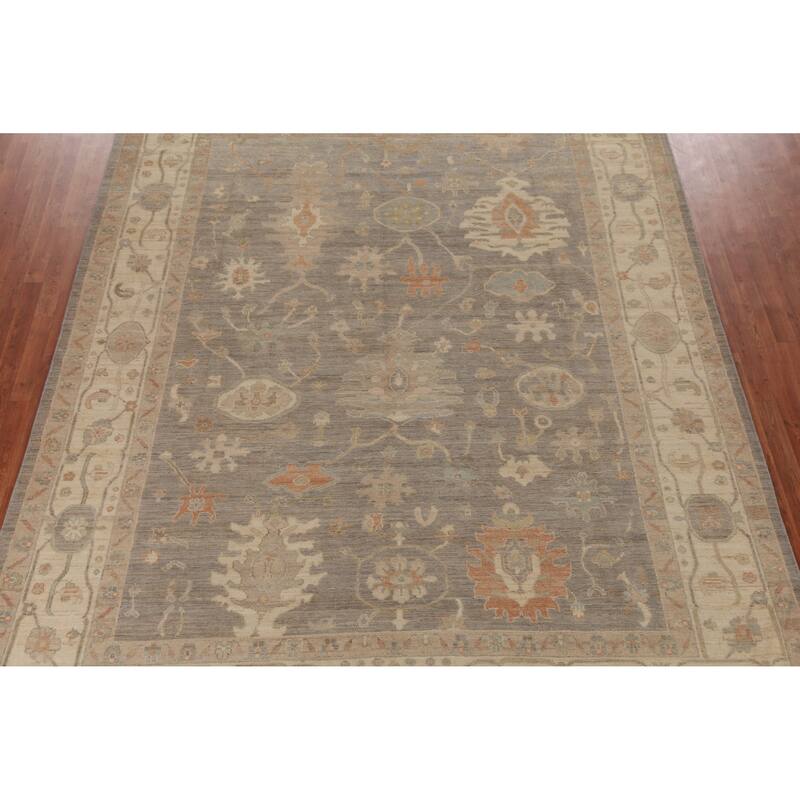 Hand Knotted Oriental 100% Wool Carpet Transitional All-Over Greys & Charcoal Oushak Area Rug - 11' 11'' X 9' 0''