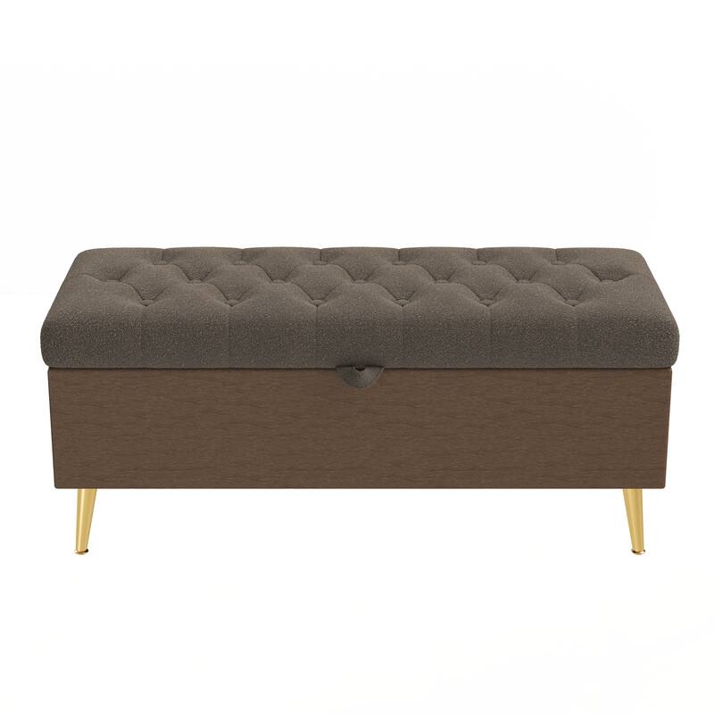 Modern Storage Ottoman Bench Upholstered Bedroom Bench - Coffee
