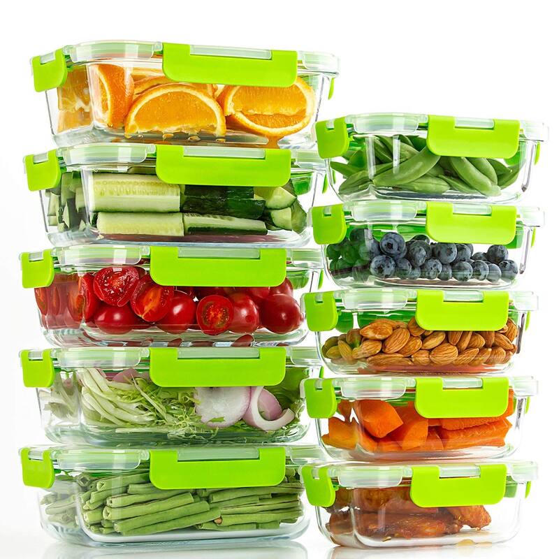 Glass Containers for Food Storage with Lids, [10-Pack] Meal Prep Containers for Kitchen, Home Use, BPA Free