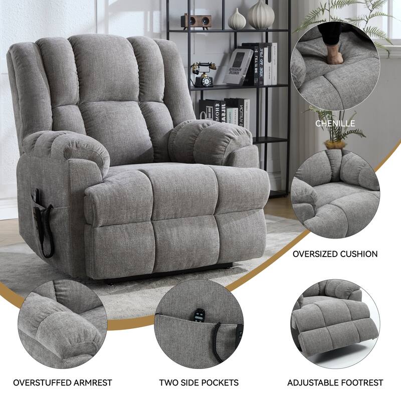 Power Lift Recliner Chair with Dual Motor, Massage & Heat (Chenille)