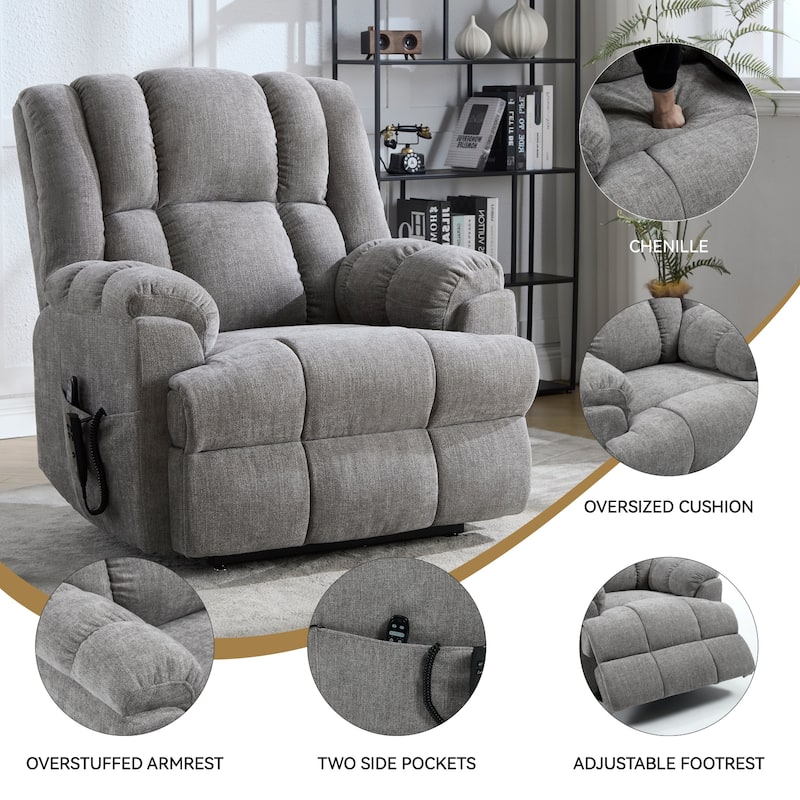 Power Lift Recliner Chair with Dual Motor, Massage and Lumbar Heat, Chenille Upholstery, Infinite Position Adjustment