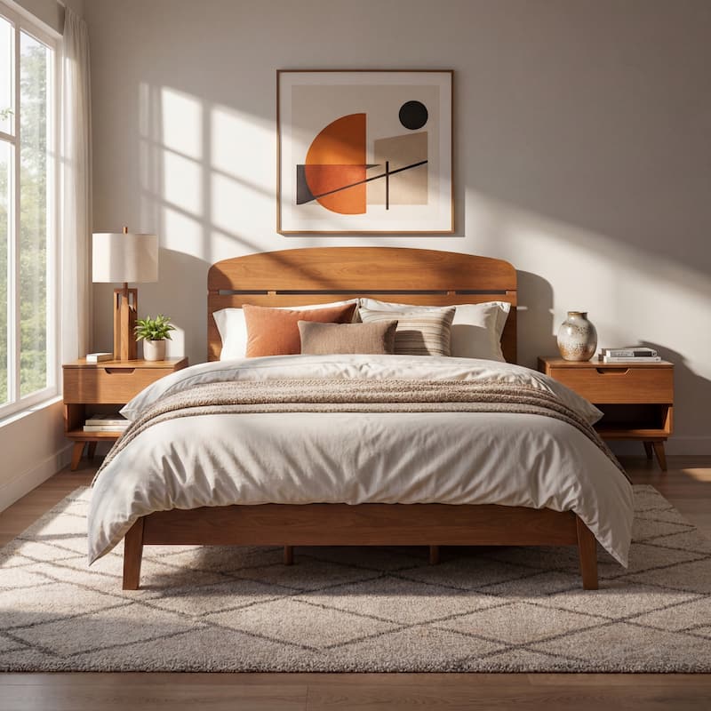 Christopher Knight Home - Rubber Wood Platform Bed with Curved Headboard - Queen