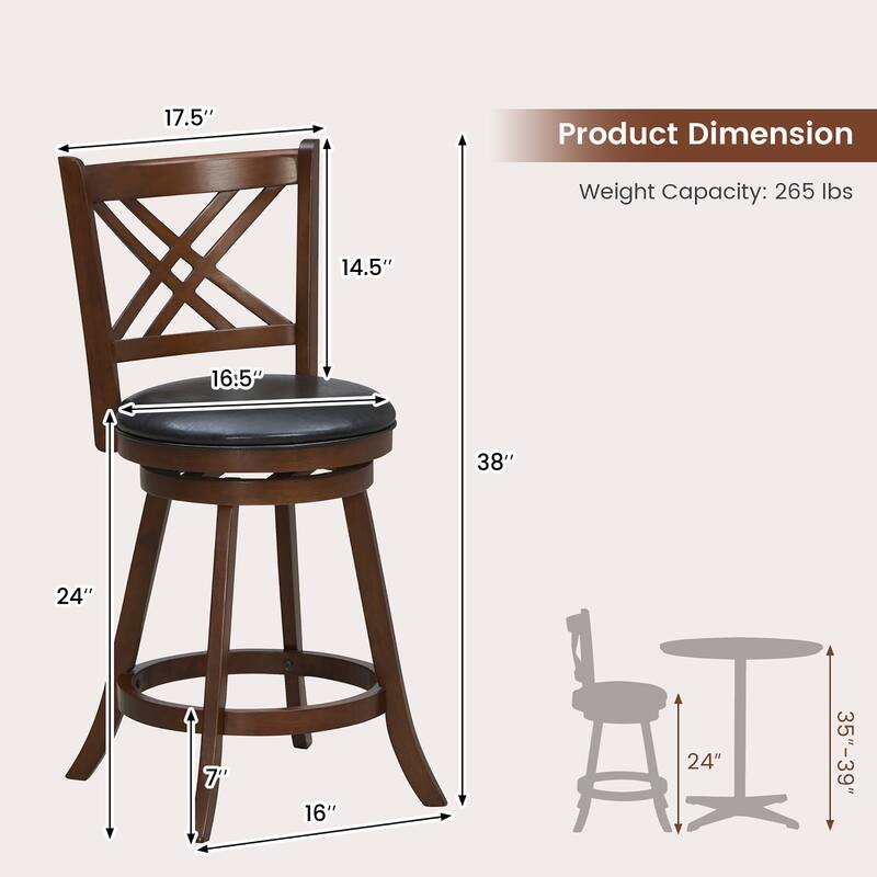 Gymax Swivel Barstools Set of 4 24'' Counter Height Bar Chairs with