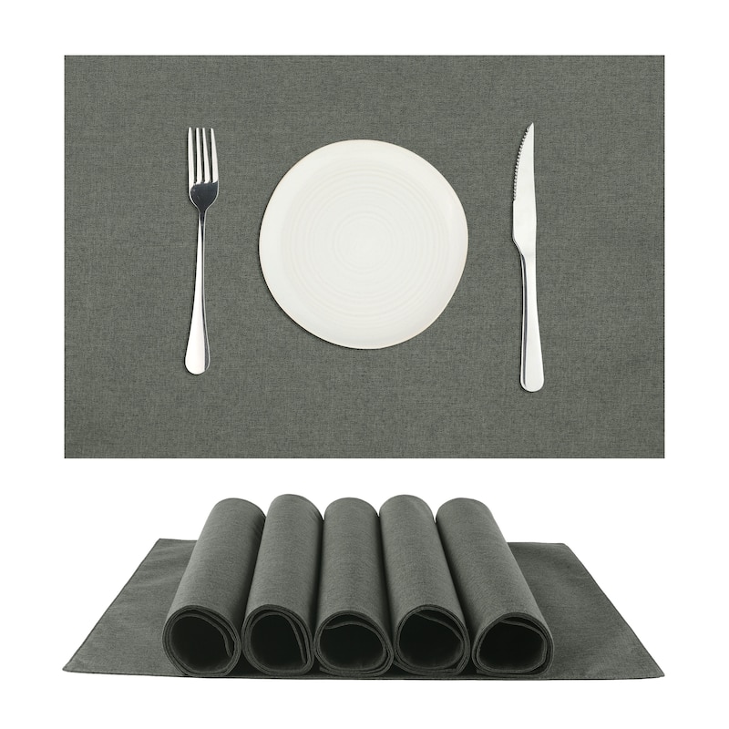 Placemats Set of 6, Heat Resistant Place Mats, Imitation Linen Table Mats - 19x13 inch - Dark Grey