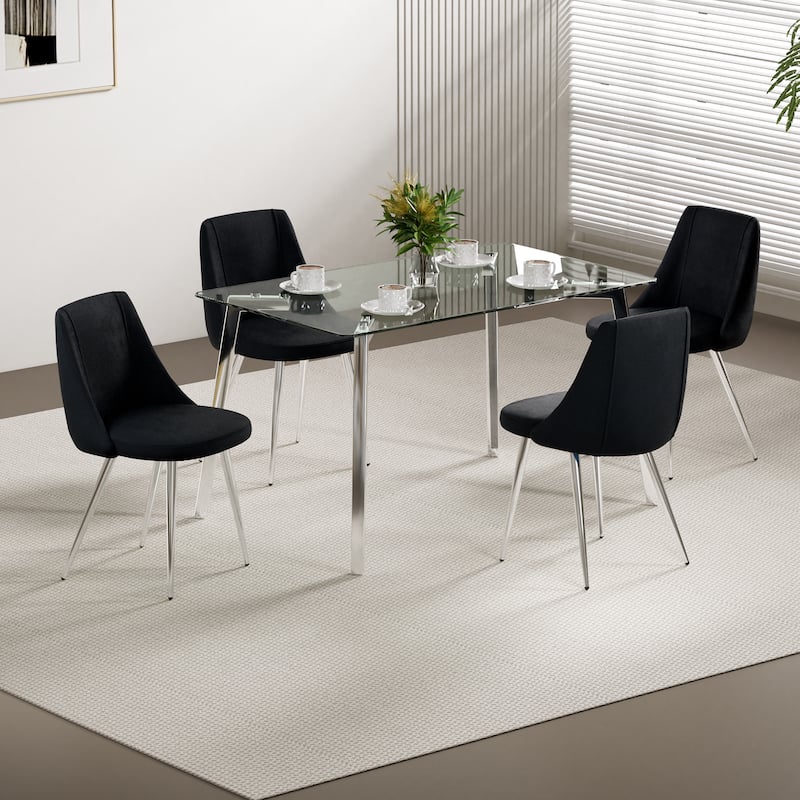Set of 4 Modern Simple Velvet Dining Chair with Metal Legs