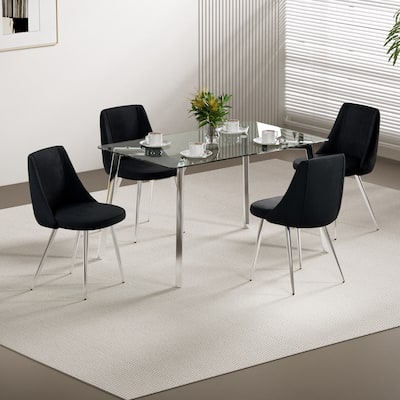 Set of 4 Modern Simple Velvet Dining Chair with Metal Legs