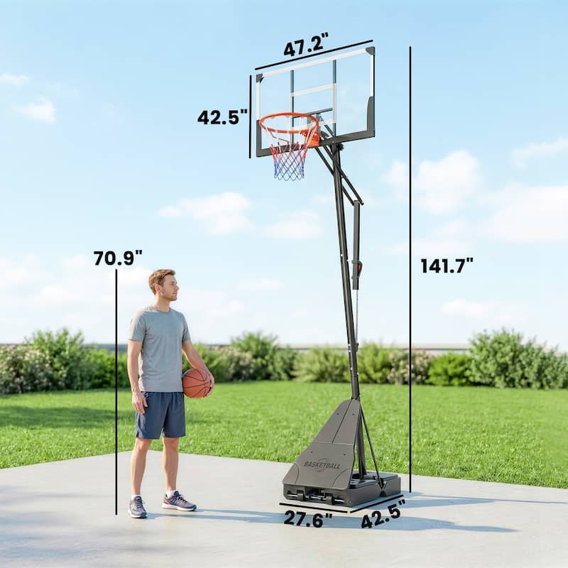 Soozier Basketball Hoop Outdoor Portable, 8-10ft Adjustable Basketball Goal
