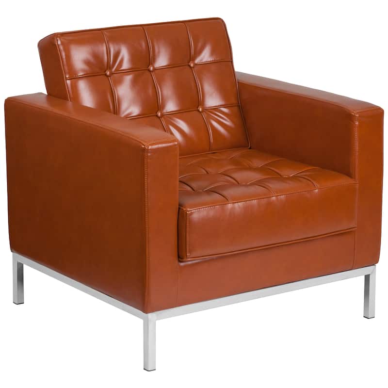 Button Tufted LeatherSoft Chair with Integrated Stainless Steel Frame - Cognac
