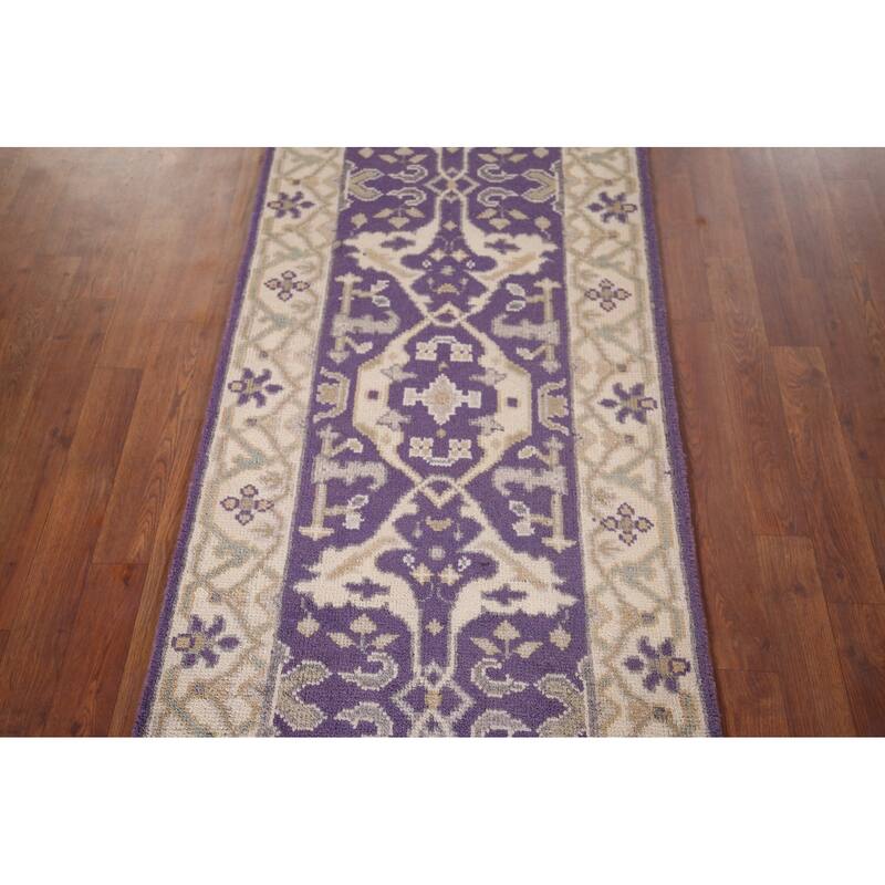 Purple Oushak Oriental Runner Rug Handmade Wool Carpet - 2'6"x 9'9"