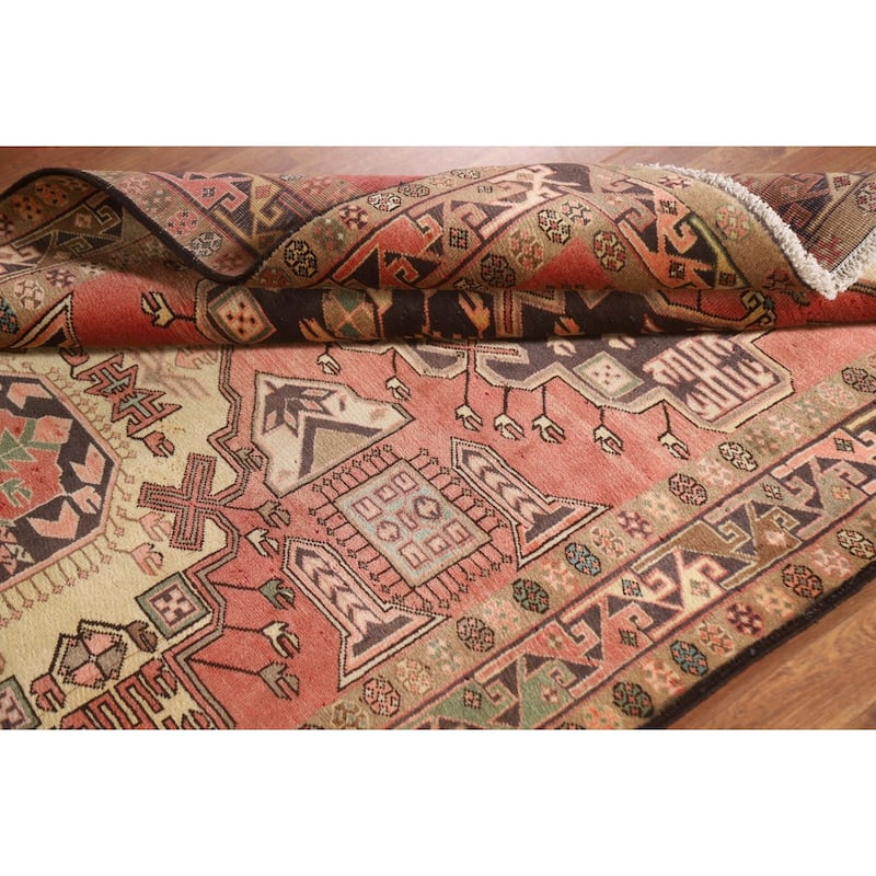 Pink Geometric Meshkin Persian Vintage Area Rug Handmade Wool Carpet - 4'11"x 9'10"