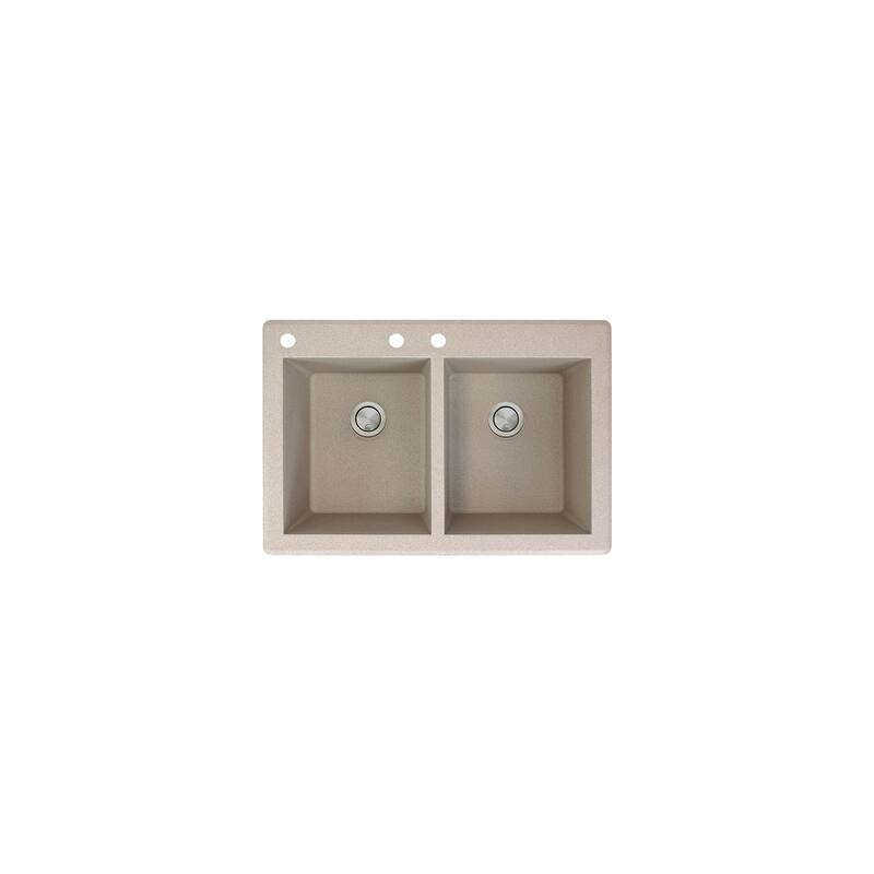 Transolid Radius 33in x 22in silQ Granite Drop-in Double Bowl Kitchen Sink with 1 Pre-Drilled Faucet Hole - 22" x 33" x 9.5"/CAB