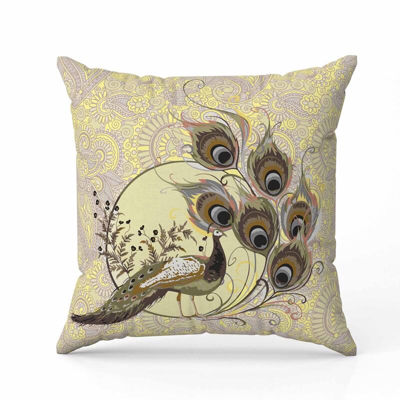 Paisley Peacock Dreams Indoor/Outdoor Reversible Throw Pillow Yellow and Cream