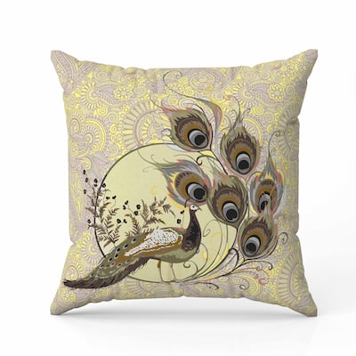 Paisley Peacock Dreams Indoor/Outdoor Reversible Throw Pillow Yellow and Cream
