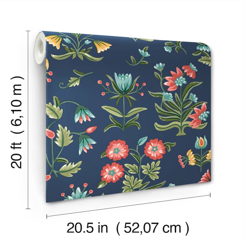 Erin & Ben Navy Heirloom Floral Peel and Stick Wallpaper - Bed Bath ...