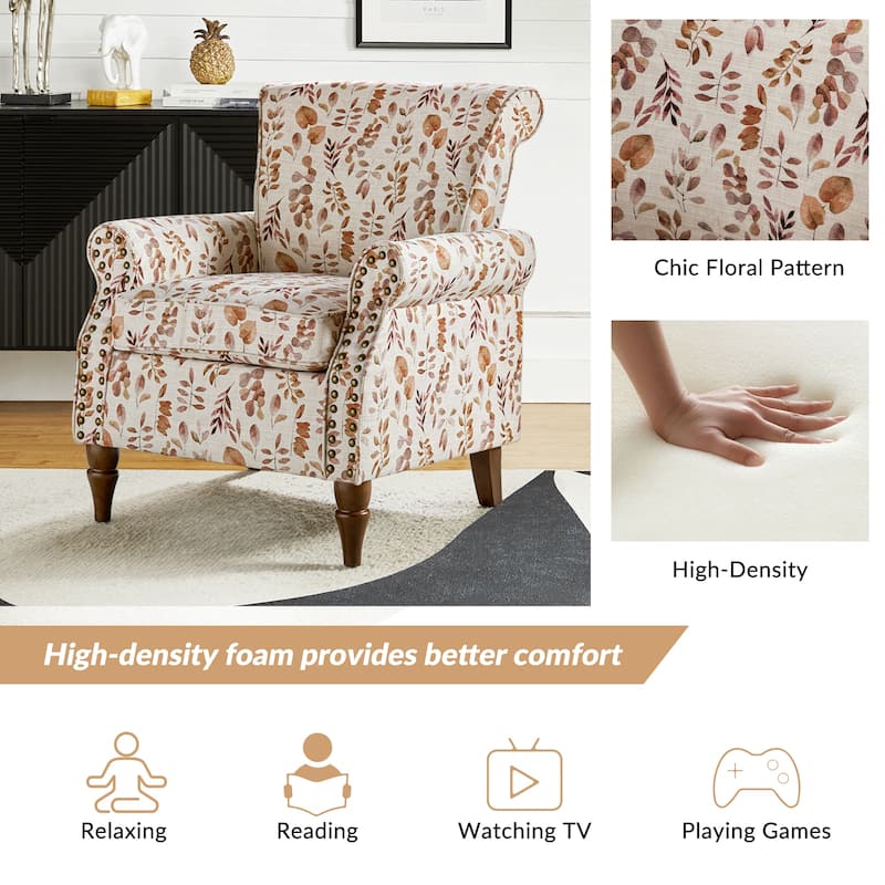Nyctelius Traditional Polyester Accent Chair with Rolled Arms and Nailhead Trim by HULALA HOME