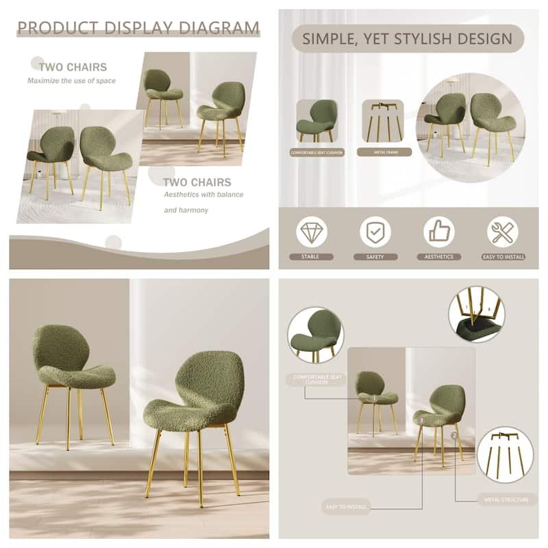 Modern Velvet Dining Chairs, Gold Metal Legs, Kitchen/Office, Set of 2