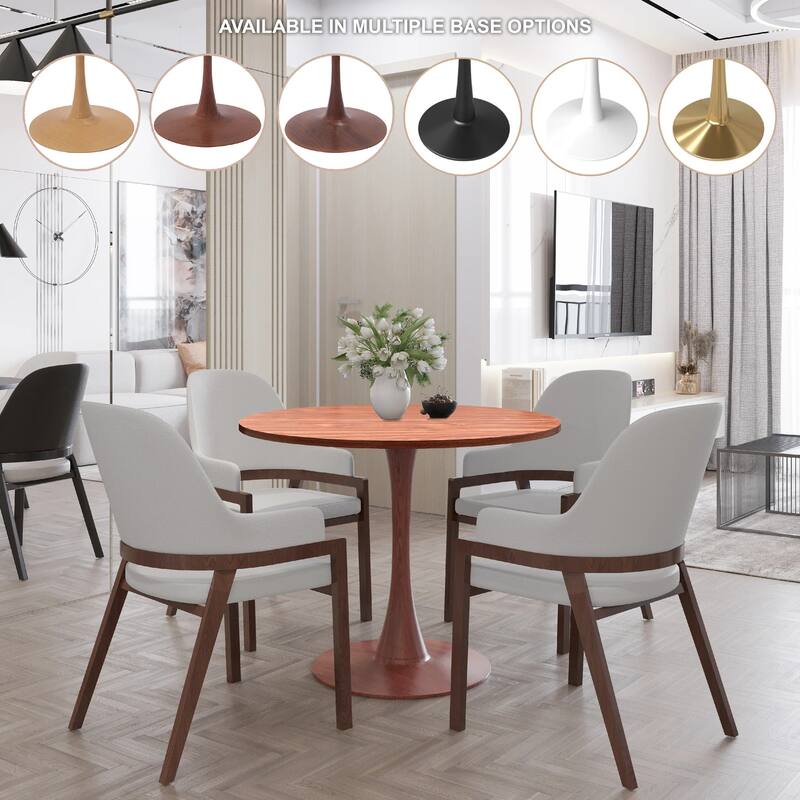 Bristol 27" Round Dining Table with MDF Top and Cherry Steel Pedestal Base for Modern Kitchen and Dining Room
