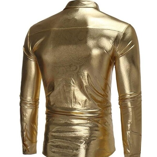 mens metallic gold dress shirt