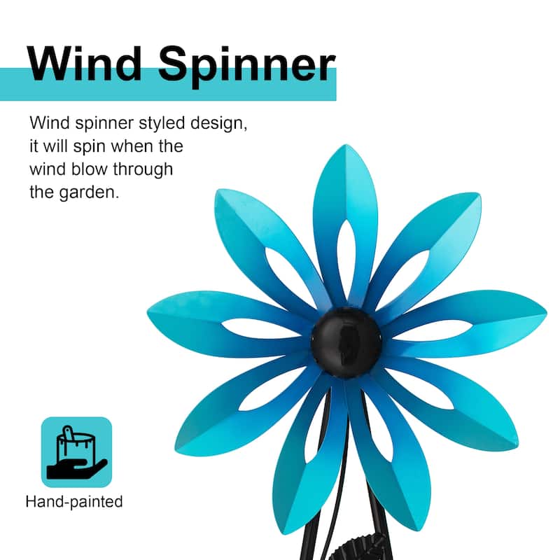 Glitzhome 44"H Glossy Painted Metal Yellow//Blue/Orange/Red Flower Wind Spinner Yard Stake