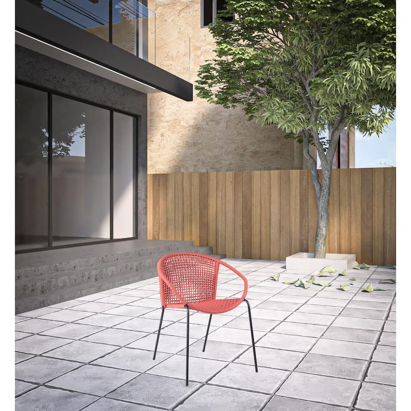 Set of Two 25" Red Metal Outdoor Dining Chair - Red and Black