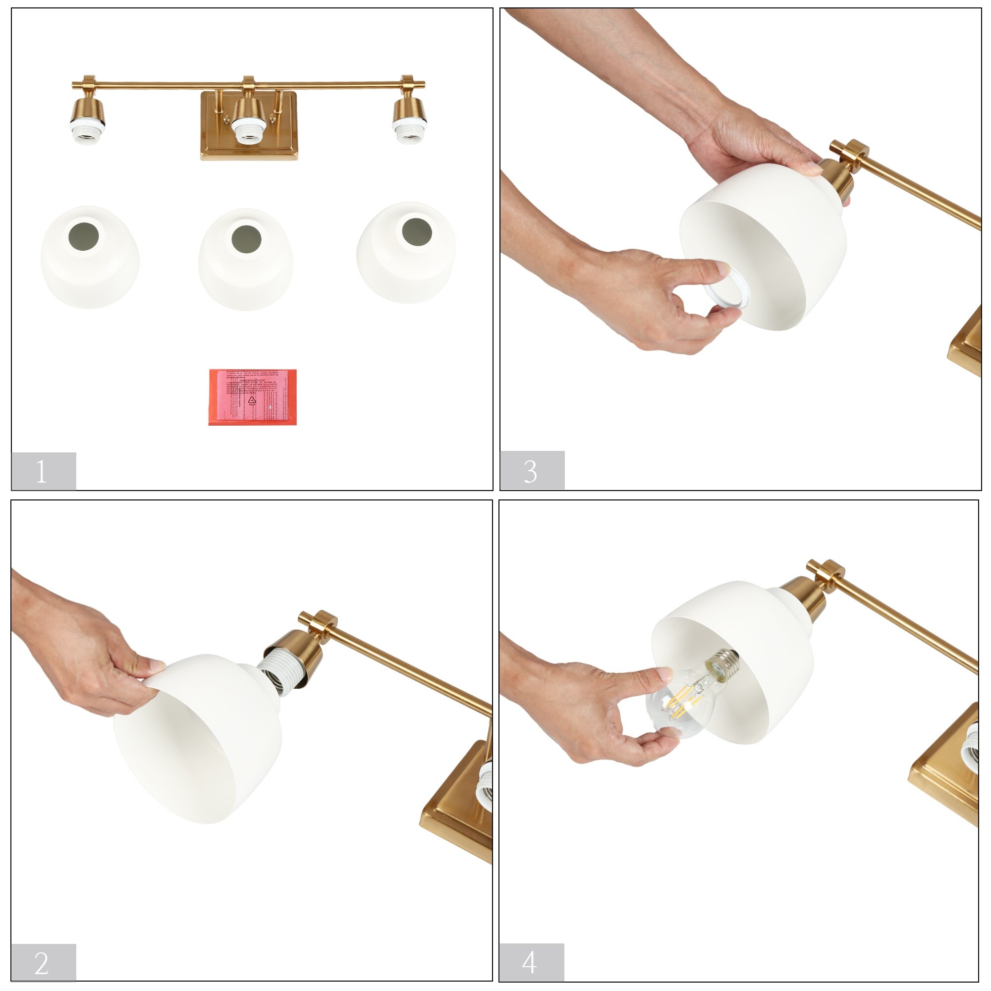 Modern 3-Light Bathroom Vanity Lights Metal Gold White Wall