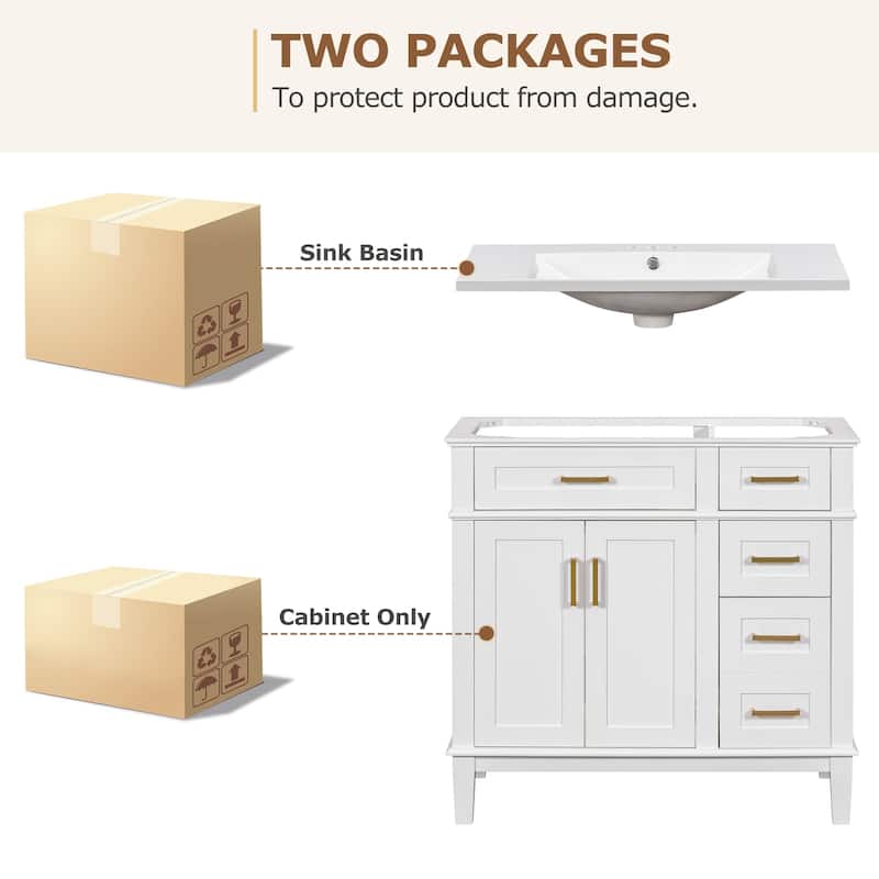 36 inch MDF Freestanding Bathroom Vanity Set with Integrated Ceramic Sink - 36" x 18" x 35"