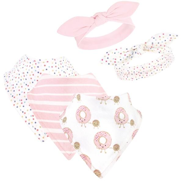 slide 1 of 1, Hudson Baby Infant Girl Cotton Bib and Headband Set 5pk, Donut Hole - Donut Hole - One Size One Size - Donut Hole