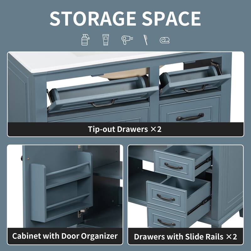 Roomfitters 36" Bathroom Vanity with Sink, Solid Wood Frame, 2 Flip Drawers & Soft-Close Cabinet with Door Rack