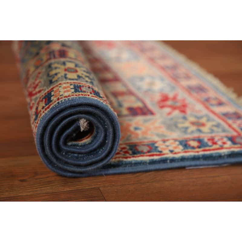 Traditional Kazak Rug Handmade Blue Oriental Wool Carpet - 2'0"x 3'0" - 2'0"x 3'0" - Blue