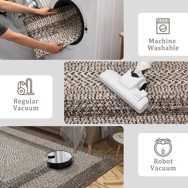 Washable Living Room Rugs Modern Braided Print Area Rug Border Design Accent Rugs for Bedroom Non-Slip Low Pile Area Rug