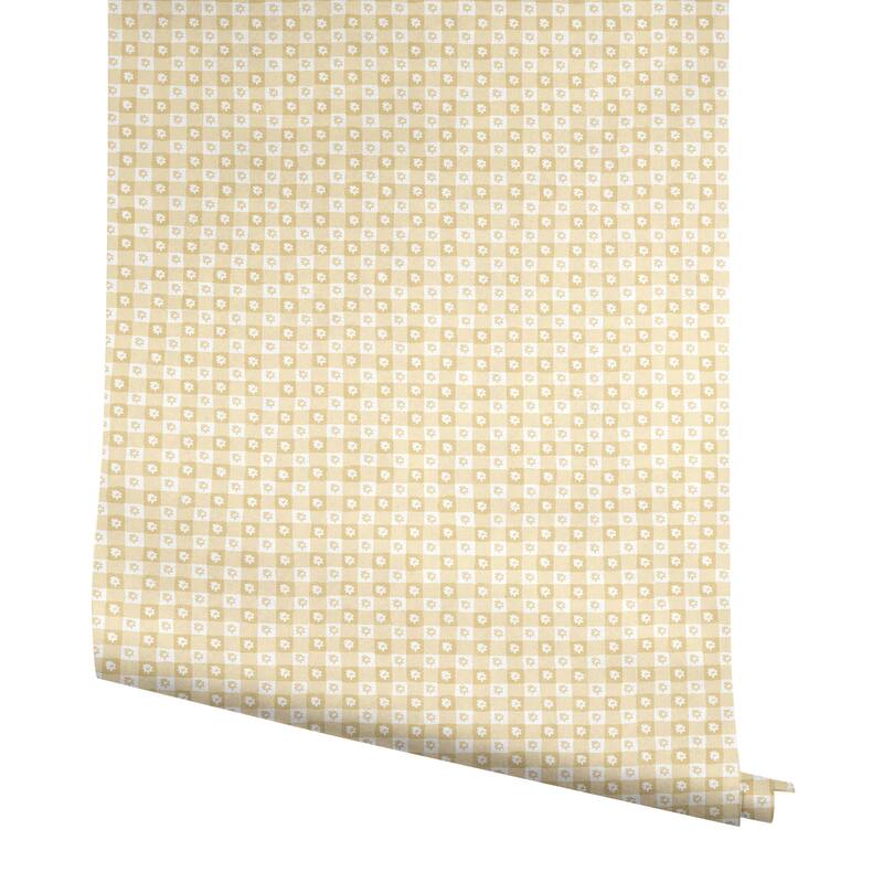 Rifle Paper Co. Daisy Gingham Yellow Floral Check Premium Peel + Stick Wallpaper