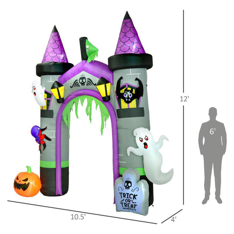 11.8 ft Inflatable Halloween Archway with Ghost Pumpkin Spider Bat LED Lights Waterproof Polyester - 126" W x 48.4" D x 141.7" H