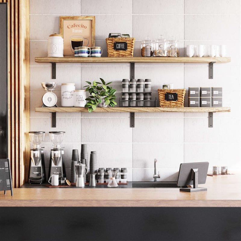 Wallniture Cervo 60-72-84 inch Long, Floating Wood Wall Shelf with Heavy Duty Brackets for Home Decor, Storage and Organization