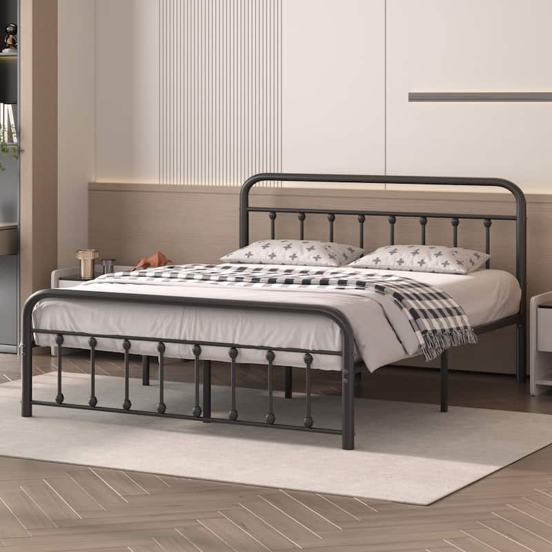 VECELO Metal Bed Frame with Headboard Classic Metal Platform Bed Frame Mattress Foundation with Victorian Style Footboard