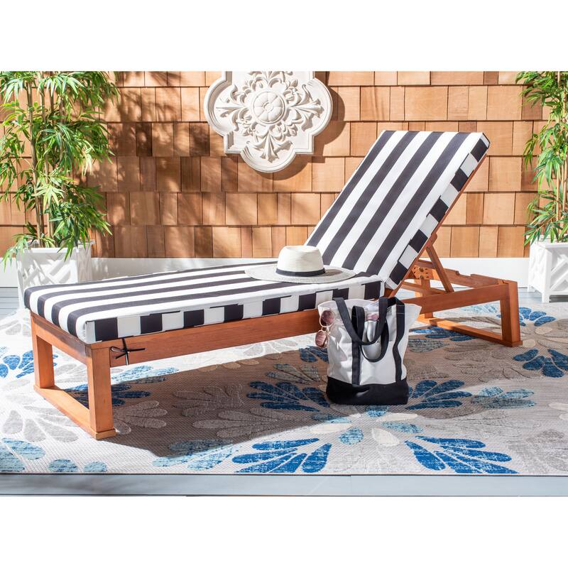 SAFAVIEH Outdoor Kaliyah Solid Wood Chaise Lounge Chair - 25Wx81Dx37H - Black/White